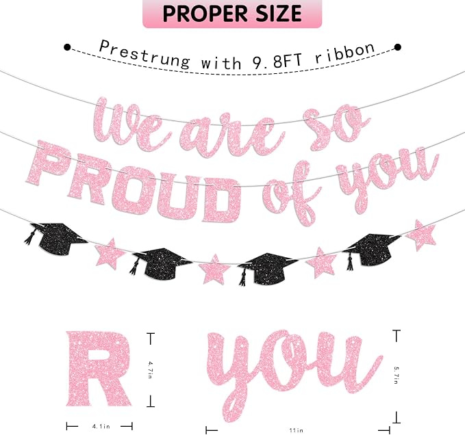 We Are So Proud of You Banner Prestrung Pink Graduation Banner Graduation - Image 4