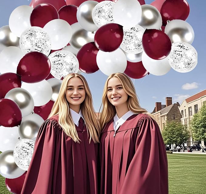 Maroon Graduation Decorations/Maroon White Graduation Party Decorations - Image 3