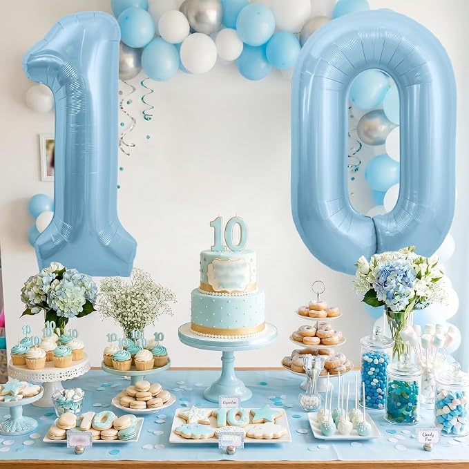 TONIFUL 40 Inch Pastel Blue Number 10 Foil Balloons Large Mylar Foil Digital 10 - Image 4