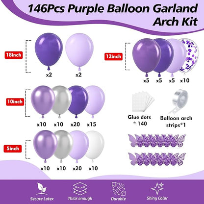 146Pcs Purple Balloons Garland Arch Kit - Image 2