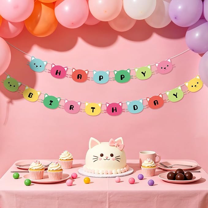 Cat Happy Birthday Banner Party Decorations Birthday Cat Banner Garlands Sign - Image 8