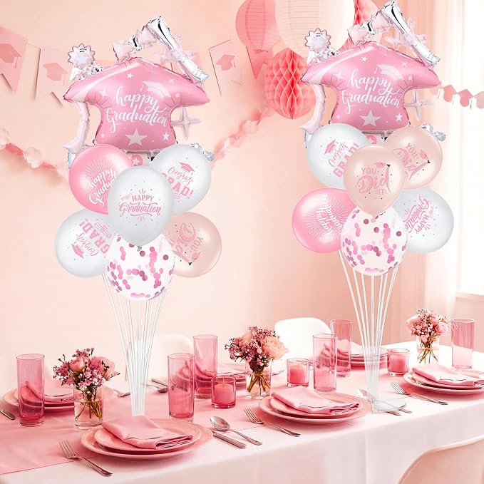 Jenaai Pink and Rose Gold 27 Pcs 2026 Graduation Balloon Centerpiece - Image 7
