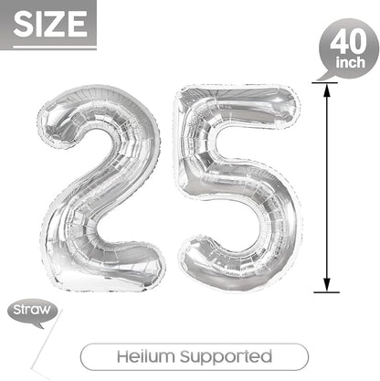 25 Balloon - Silver Birthday Number Balloons, 40 Inch Decorations Men Women | - Image 5
