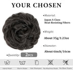 SARLA 2PCS Messy Hair Bun Hair Pieces Wavy Curly Synthetic Updo Fake Scrunchies Ponytail Extension for Women Pepper Grey