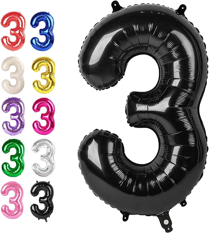 40 Inch Black 3 Large Number Balloon, 3 13 23 30 33 36 38 Black Birthday Party by Upgesy