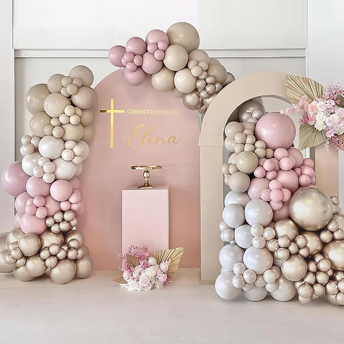 Dusty Pink Balloon Arch Kit, Boho Retro Blush Pink Champagne Gold White Latex - Image 4