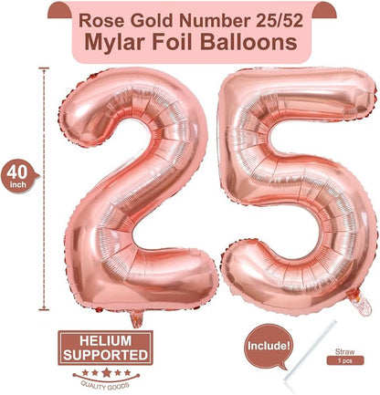40 Inch Rose Gold 25 Number Balloons Giant Jumbo Huge 25 or 52 Foil Mylar - Image 2