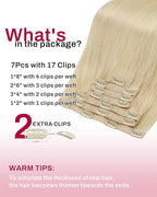 Moresoo Seamless Platinum Blonde Human Hair Clip in Extensions Blonde Real Hair Extensions Clip in Human Hair Invisible Pu Weft Straight 120g/7pcs 16 in
