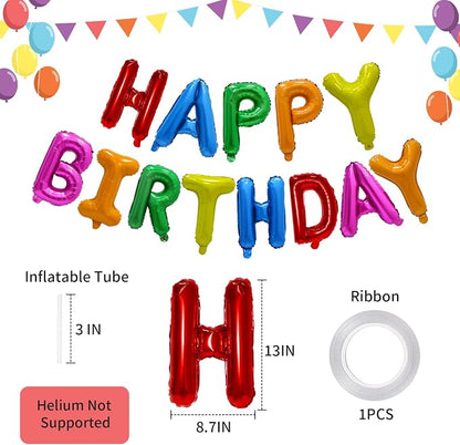 Rainbow Happy Birthday Balloon Banner, 16 Inch Foil Mylar Happy Birthday - Image 2