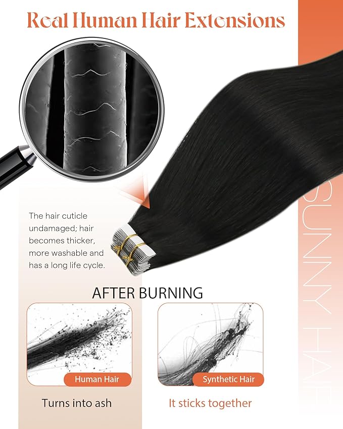 Sunny Hair Extensions Tape in Human Hair Natural Black Tape in Hair Extensions Human Hair 12 inch Remy Tape in Extensions Skin Weft 30g 20Pcs