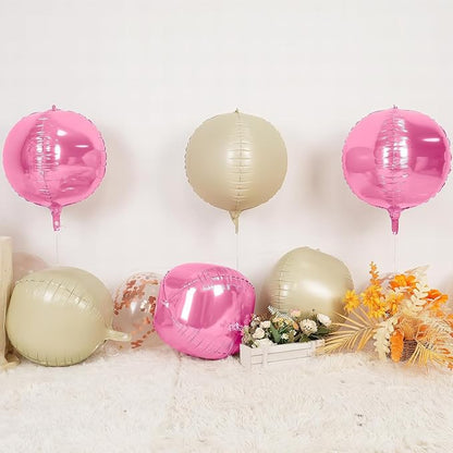 6Pcs Pink Cream White Round Foil Balloons, Giant 4D Round Ball Balloon - Image 4