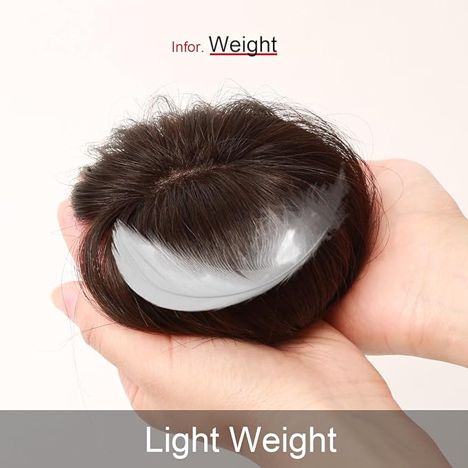 100% Human Hair Clip-on Topper - Machine Handmade Hair Pieces for Thinning Hair Loss women (25CM, BR Brown)