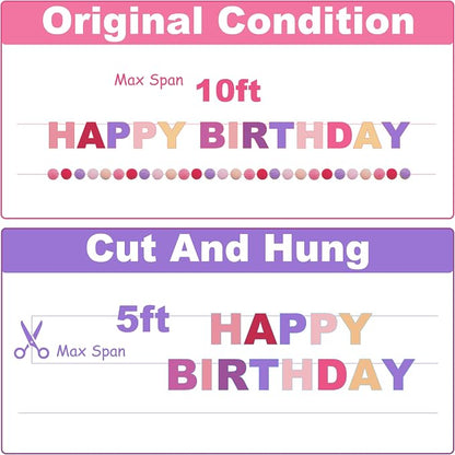 Pre-Strung 3D Felt Happy Birthday Banner, Max span 10ft, NO DIY, Includes Pom - Image 5