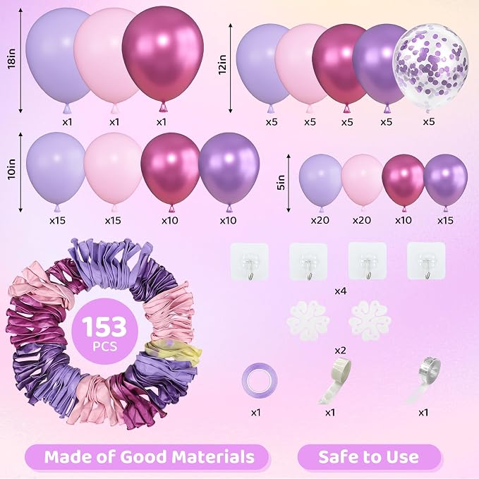 Amandir 153pcs Pink Purple Balloon Garland Arch Kit Different Sizes | 18 12 10 - Image 2
