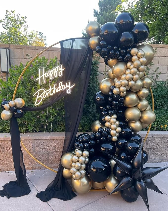 KBZVNAF Black and Gold Latex Balloons 60 Pack 12 inch | Black Metallic Gold - Image 7