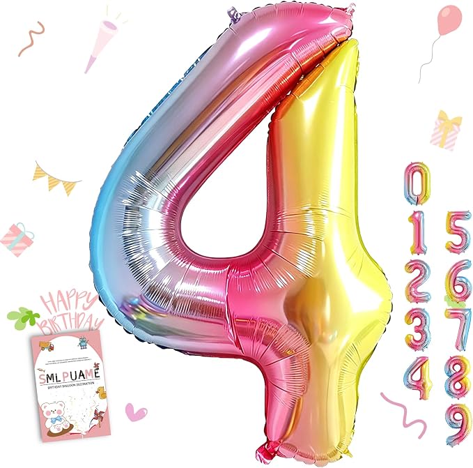 40 Inch Number Balloons 0-9 Rainbow Gradient Large Number 4 Balloons, Digital by Smlpuame