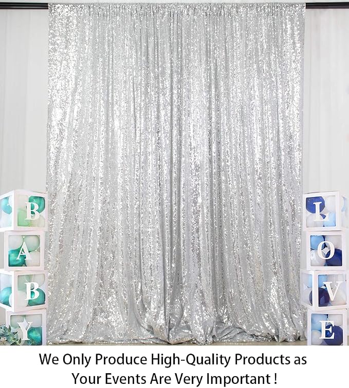 ShinyBeauty 5x7FT Silver Sequin Photo Backdrop Curtain - Image 2