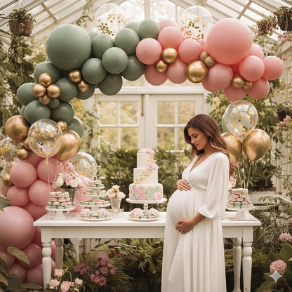 Sage Green and Dusty Pink Balloons, Retro Pink Muted Green White Gold Baby in - Image 6