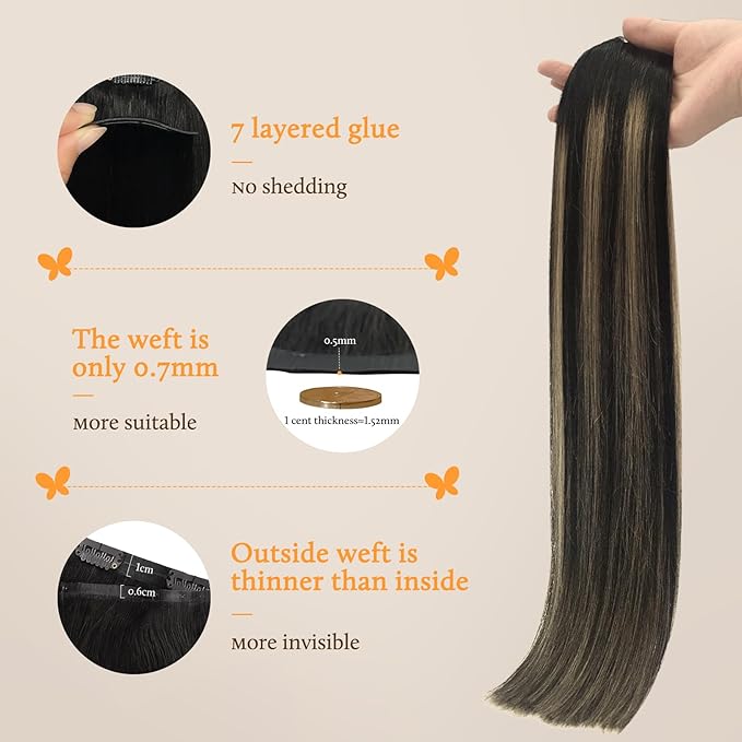 DOORES Hair Extensions Real Human Hair, Natural Black to Light Blonde, 9pcs, 14 Inch, 130g, Seamless Clip-In, Straight