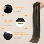 DOORES Hair Extensions Clip ins, Balayage Natural Black to Light Blonde 7pcs 14 Inch 110g, Seamless Clip in Hair Extensions Remy Thick Straight Invisi Edge Weft