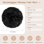 Messy Bun Hair Piece Wavy Curly Scrunchies Fluffy Donut Thick Updo Elegant Chignon Hairpieces for Women Girls, Dark Black 1.4oz