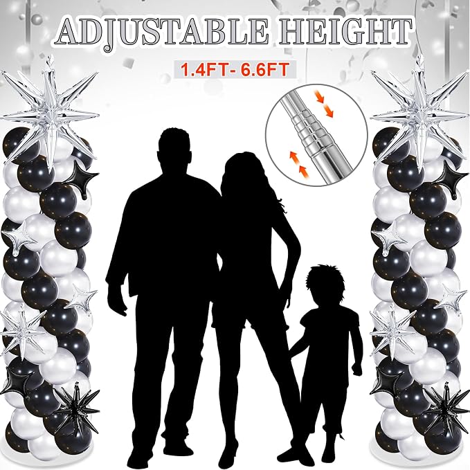 Soulchen 110 Pcs Black Silver Explosion Balloons Column Stand Kit Adjustable - Image 5