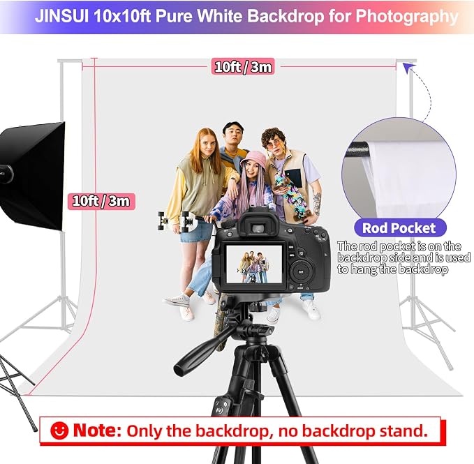 White Backdrop for Photoshoot, 10x10 ft Photo Backdrop Curtain Double-Side for - Image 2