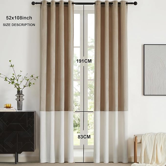 BULBUL Champagne Cream Ivory Color Block Window Curtains Panels 108 inches Long - Image 6