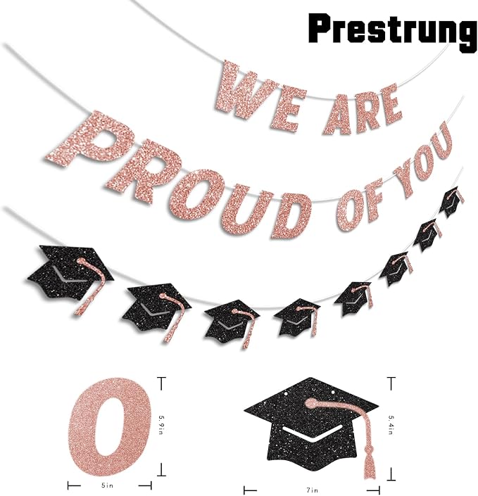 We Are So Proud of You Banner Pre-strung Rose Gold Graduation Decorations Class - Image 2