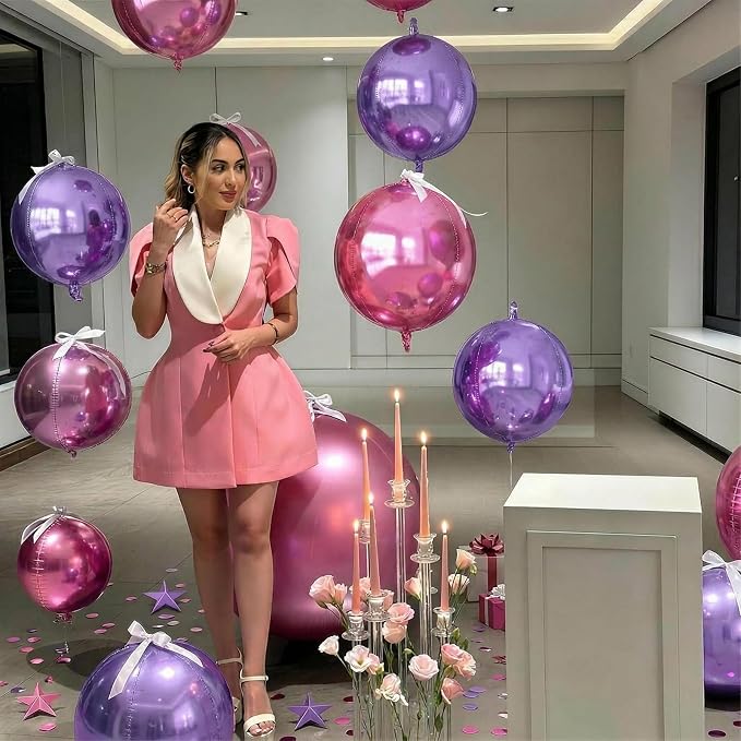 8 Pcs Pink Purple Round Foil Balloons Metallic Purple Lavender Baby Light Pink - Image 6