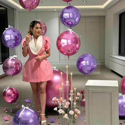 8 Pcs Pink Purple Round Foil Balloons Metallic Purple Lavender Baby Light Pink - Image 6