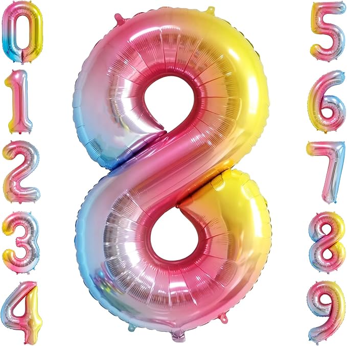 40" Rainbow Foil Number 8 Balloon by TNCDJKPA