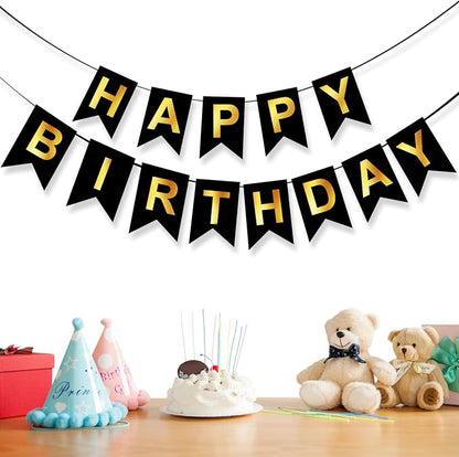 Happy Birthday Banner, Pre-Strung Black and Gold Party Decorations，16ft - Image 7