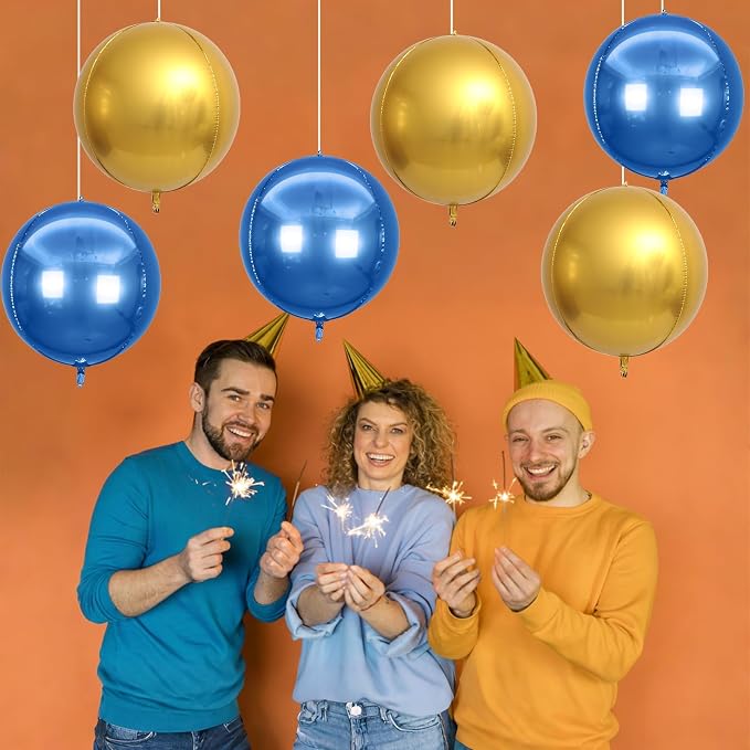 6Pcs Blue Gold Round Foil Balloons, Giant 4D Round Ball Balloon, 22 Inch - Image 6