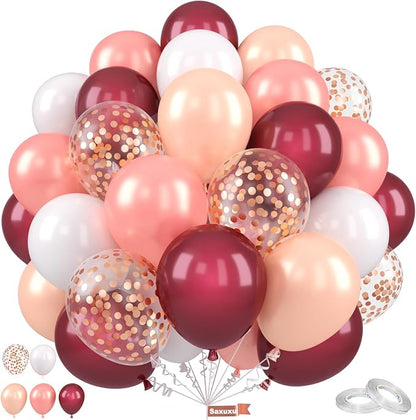 Burgundy Balloons, 12 Inch Maroon Balloons, Wine Red White Pearl Metallic Rose by Saxuxu