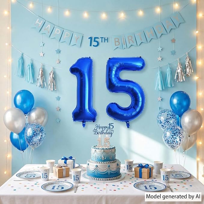 Navy Blue Number 15 Balloon 40 Inch, Shiny Foil Numeral - Image 3
