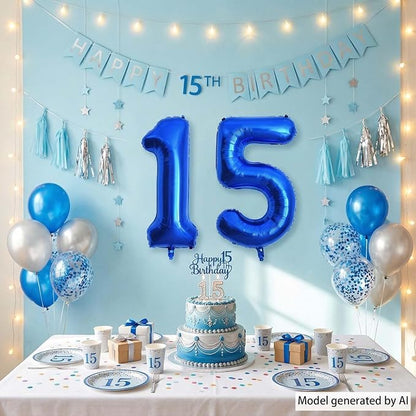 Navy Blue Number 15 Balloon 40 Inch, Shiny Foil Numeral - Image 3
