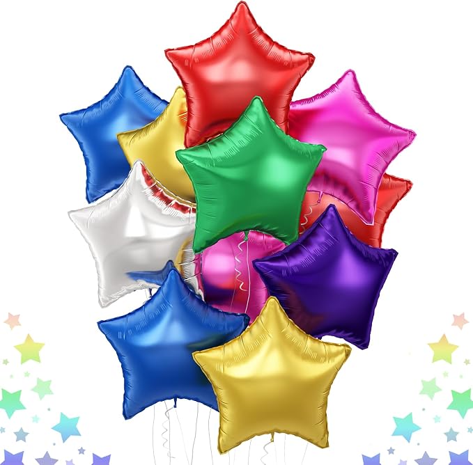 Colorful Star Foil Balloons, 18 Inch 14 Pcs Mixed Stars Shape Mylar Helium by TAOYE