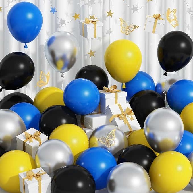 Balloons Blue Yellow and Black 60 Pcs, 12 Inch Dark Blue Yellow and Black Latex - Image 5