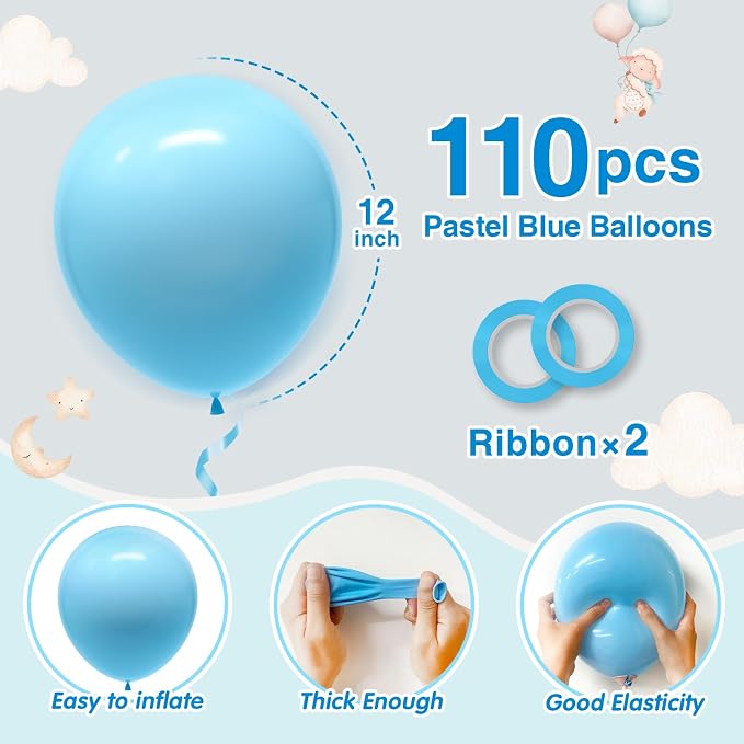 110pcs Pastel Blue Balloons 12 Inch Latex Balloon - Image 2