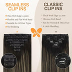 DOORES Human Hair Clip in Extensions - Natural Black to Light Blonde, 7pcs, 16 Inch, 130g - Seamless Remy Hair Straight Invisi Edge Thin Weft