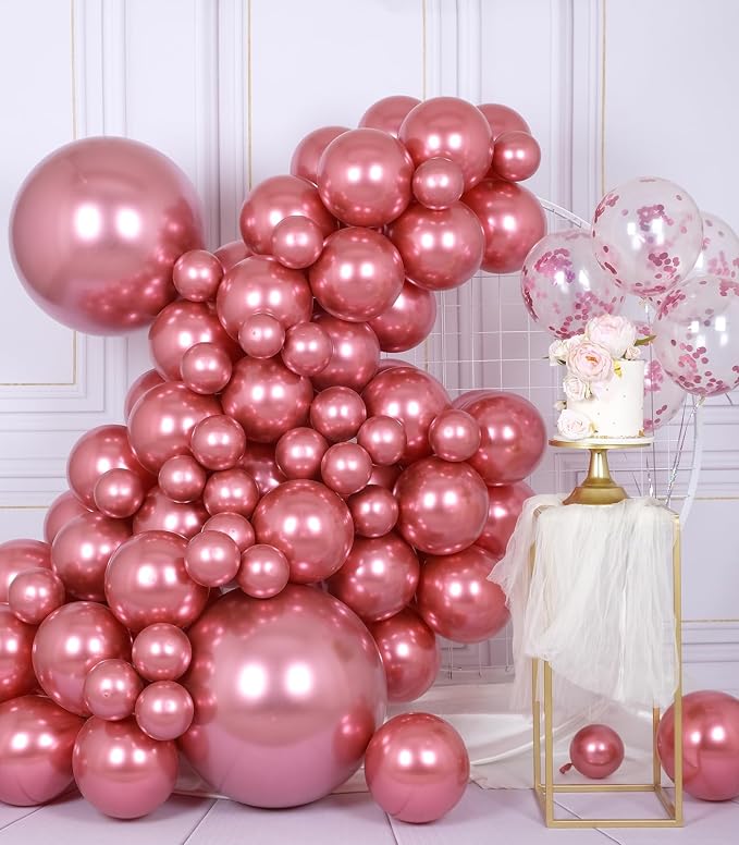 AULE 100Pcs Metallic Pink Balloons 18/12/10/5 Inch Different Sizes | Chrome - Image 2