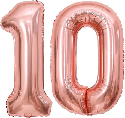 Rose Gold 10 Number Balloons, 40 Inch Big Giant Jumbo 10 Balloon Numbers Rose by BBPOOL