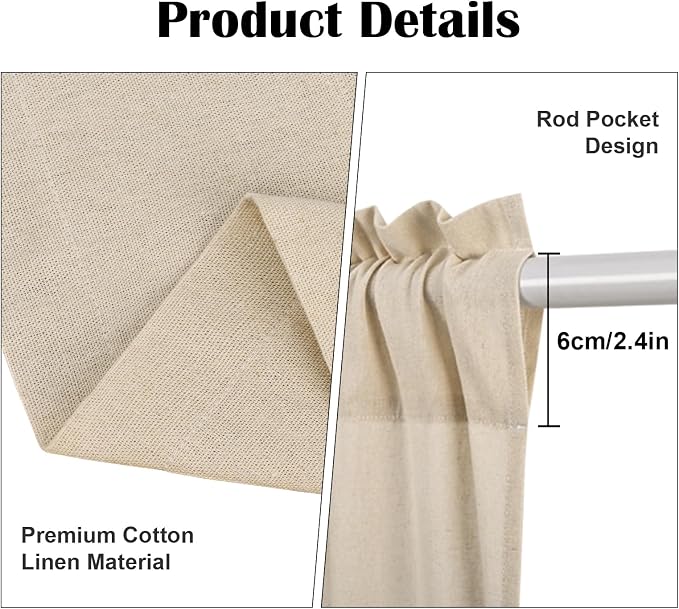 Farmhouse Valance Curtains, Boho Cotton Linen Kitchen Valance, Rustic Button - Image 3