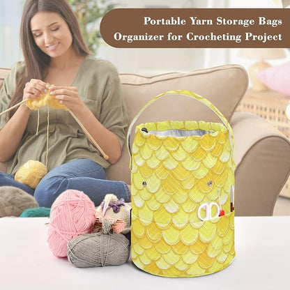 Yarn Bag Small Crochet Bag Drawstring Yarn Storage Organizer Knitting Project - Image 4