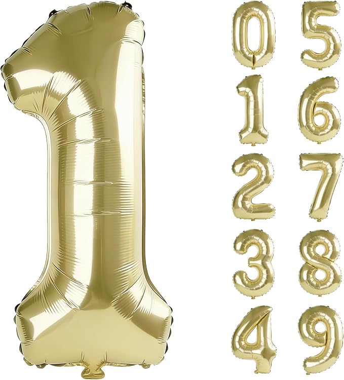 40 Inch Number 1 Balloons for 1st Birthday Party Decorations, 0-100 Champagne by FOBELEC