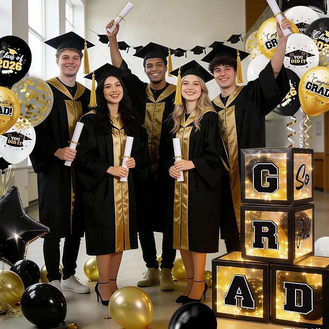2026 Graduation Decorations Include String LED, Glitter Banner, 4 Black Balloon - Image 6