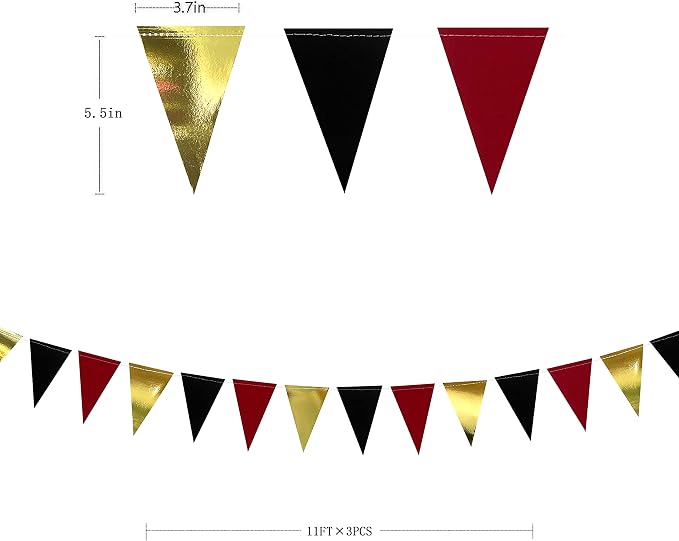 30 Ft Red Black and Gold Party Decorations Hanging Paper Triangle Banner - Image 2