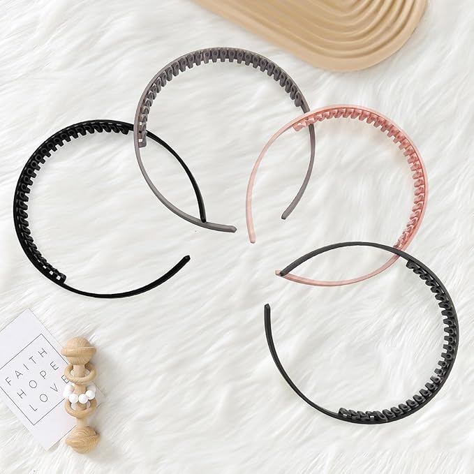 4 Pack No Pressure Headbands for Glasses Wearers – Wide teeth U-Shaped headband for no headache, no pressure, secure hold for thick and fine hair(set-A)