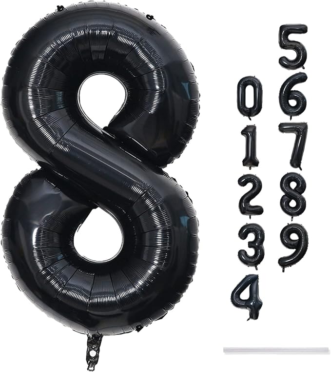 Black Number 8 Balloons, 40 Inch 8th Birthday Foil Balloon - Image 9